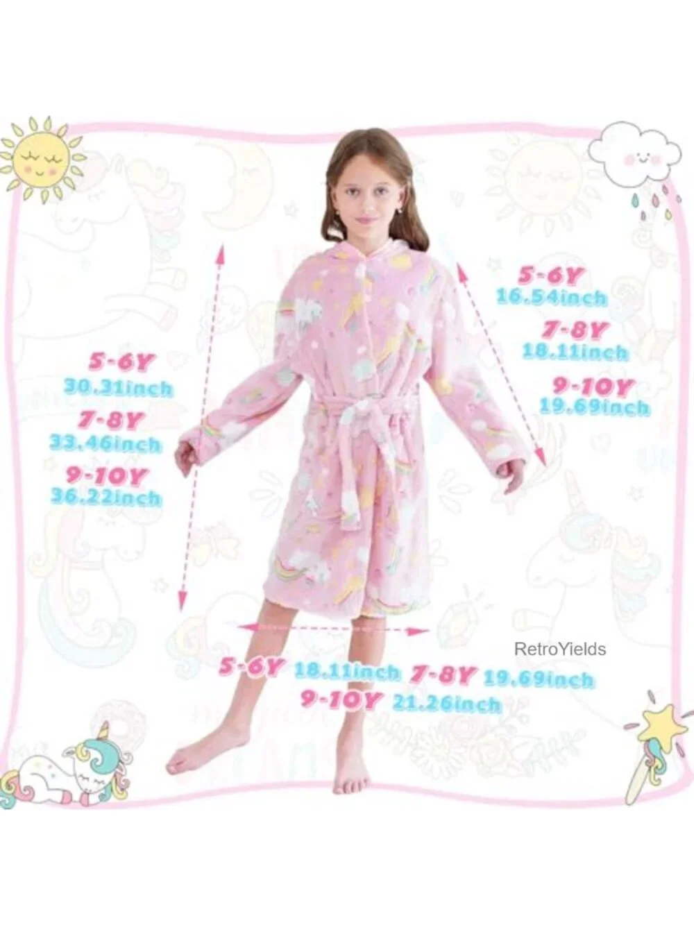 Girls Glow in Dark Unicorn Robe Ultra-Soft Hooded Bathrobe Flannel Ages 5-10